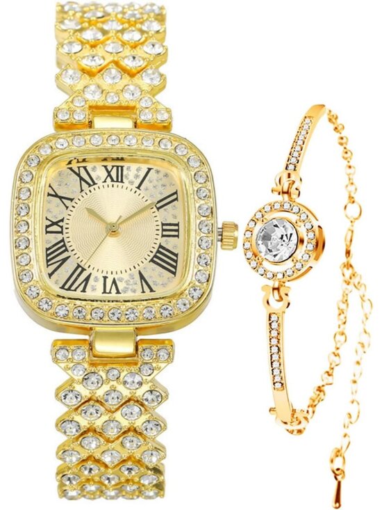 Accessories - Women's Gold  Fashion Luxury Vintage Diamond Square Digital Quartz Watches